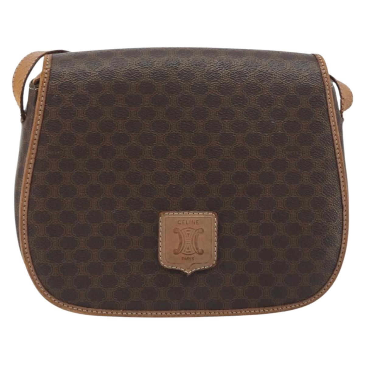 CELINE Macadam Shoulder Bag PVC Leather Brown Gold Tone Auth BA14939