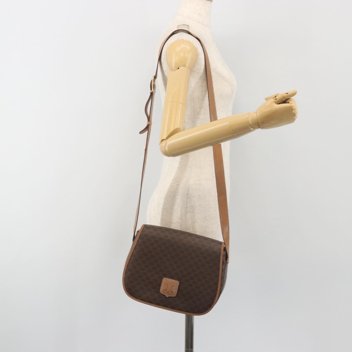 CELINE Macadam Shoulder Bag PVC Leather Brown Gold Tone Auth BA14939