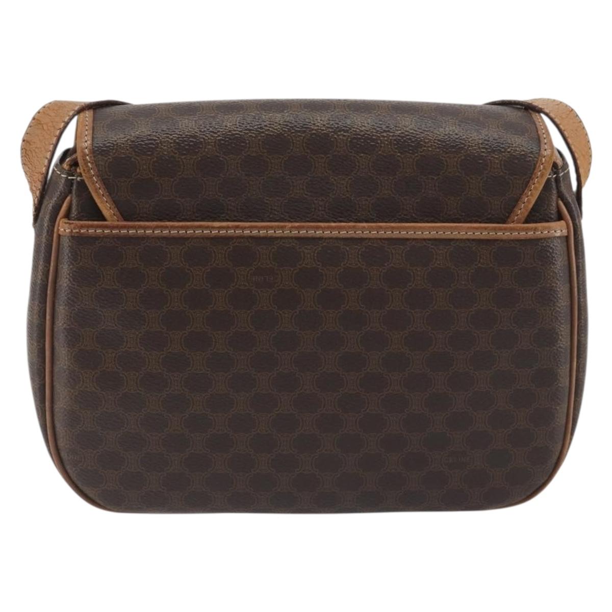 CELINE Macadam Shoulder Bag PVC Leather Brown Gold Tone Auth BA14939