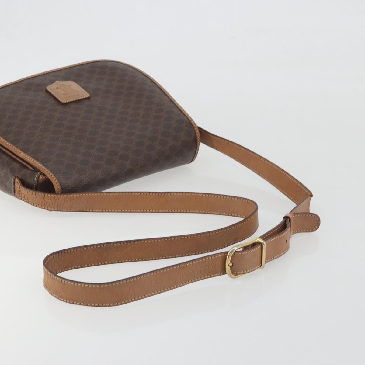 CELINE Macadam Shoulder Bag PVC Leather Brown Gold Tone Auth BA14939