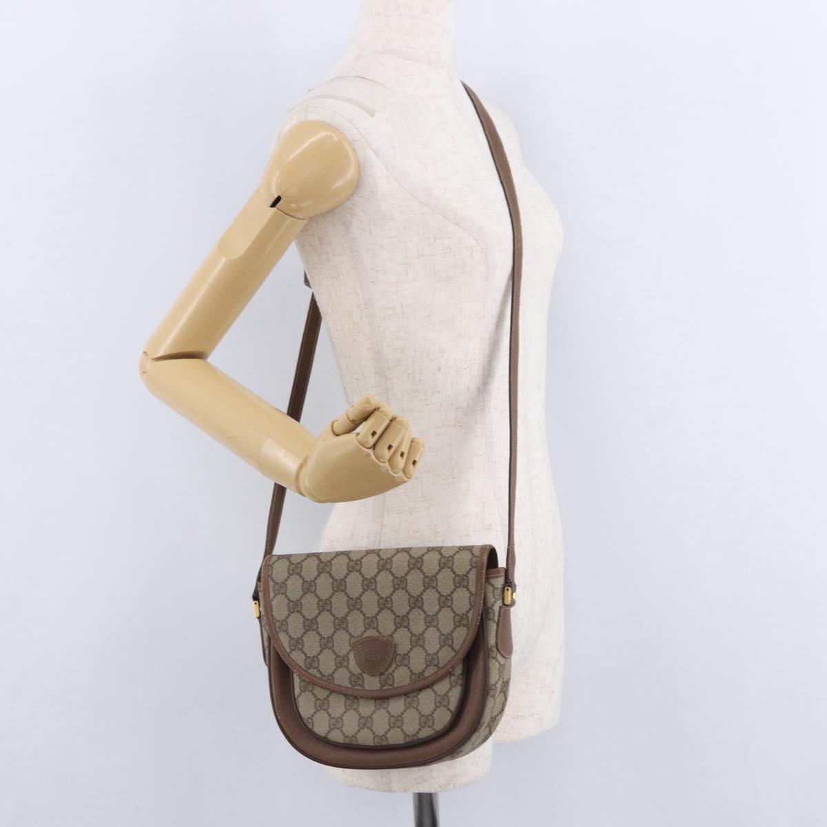 GUCCI GG Supreme Shoulder Bag PVC Leather Beige Gold Tone Auth BA14942