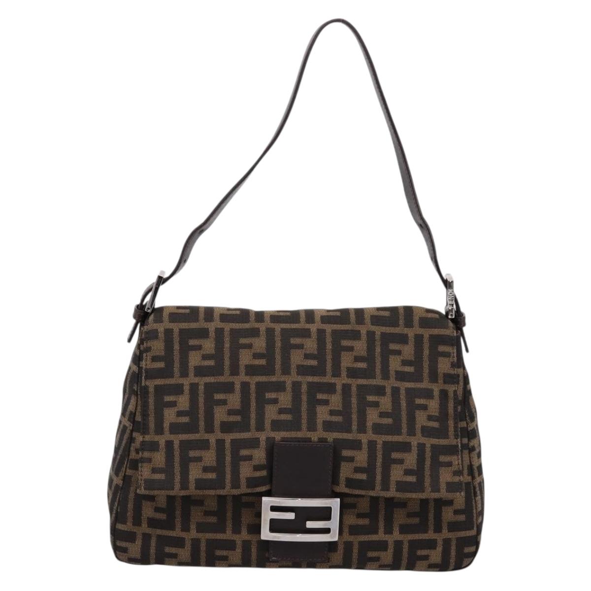 FENDI Zucca Canvas Mamma Baguette Shoulder Bag Brown Silver Auth BA14949V