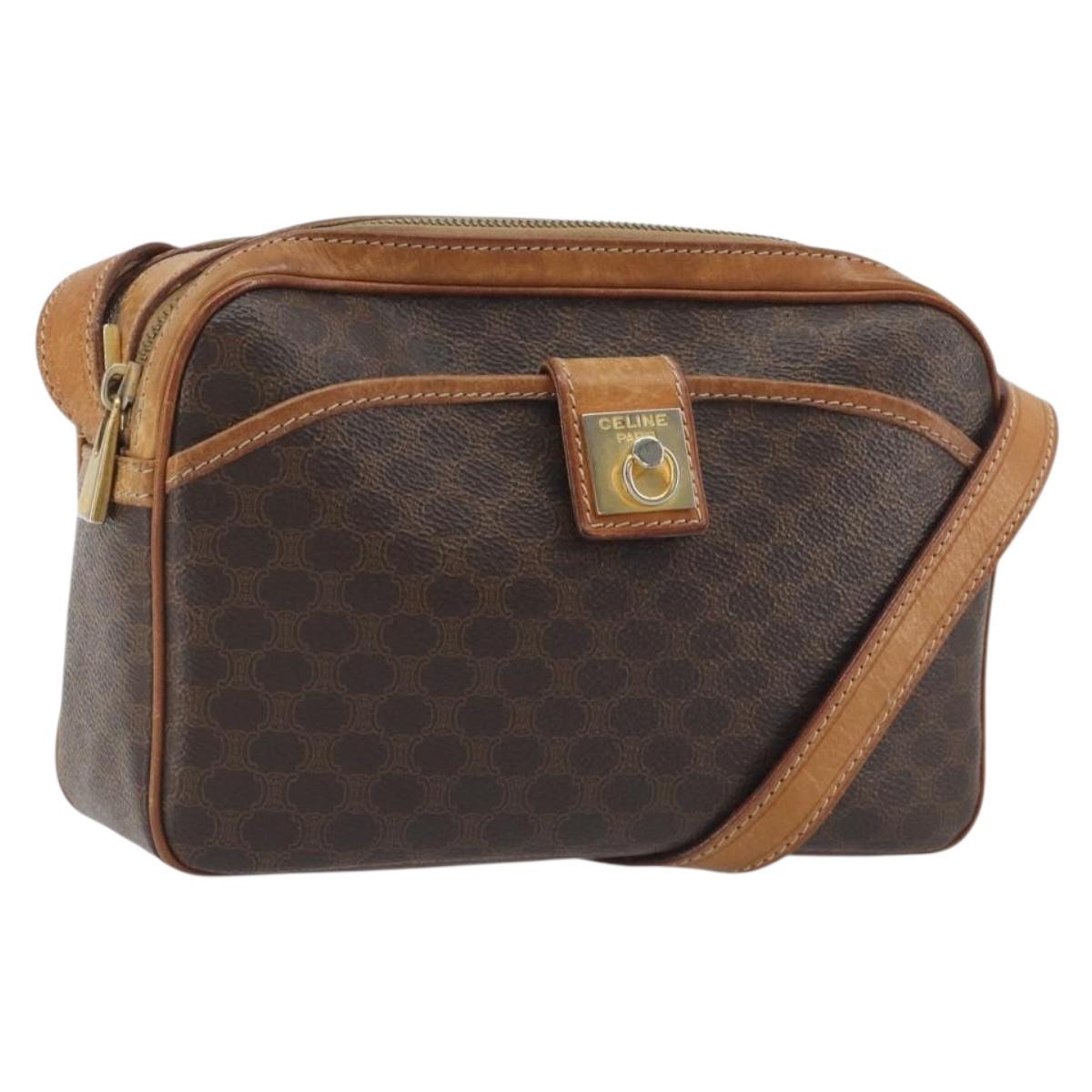 CELINE Macadam Shoulder Bag PVC Leather Brown Gold Tone Auth BA14952