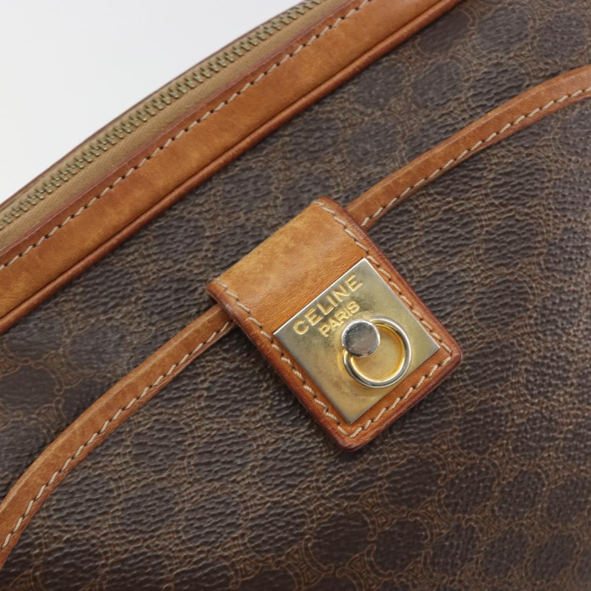 CELINE Macadam Shoulder Bag PVC Leather Brown Gold Tone Auth BA14952