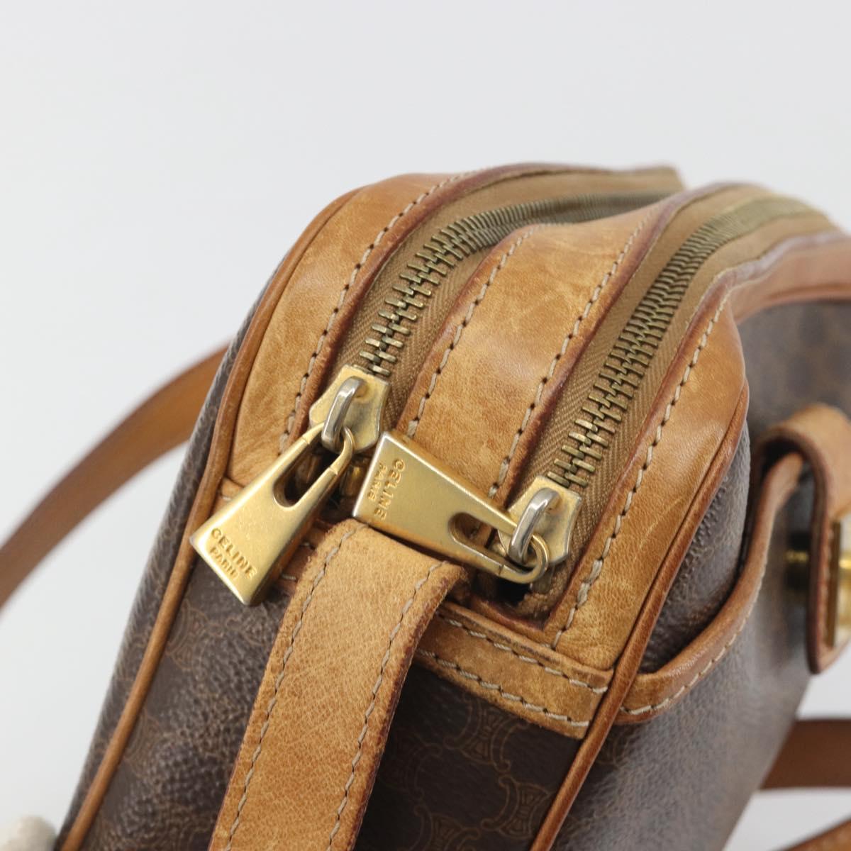CELINE Macadam Shoulder Bag PVC Leather Brown Gold Tone Auth BA14952