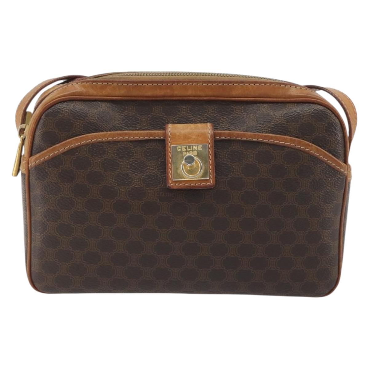 CELINE Macadam Shoulder Bag PVC Leather Brown Gold Tone Auth BA14952