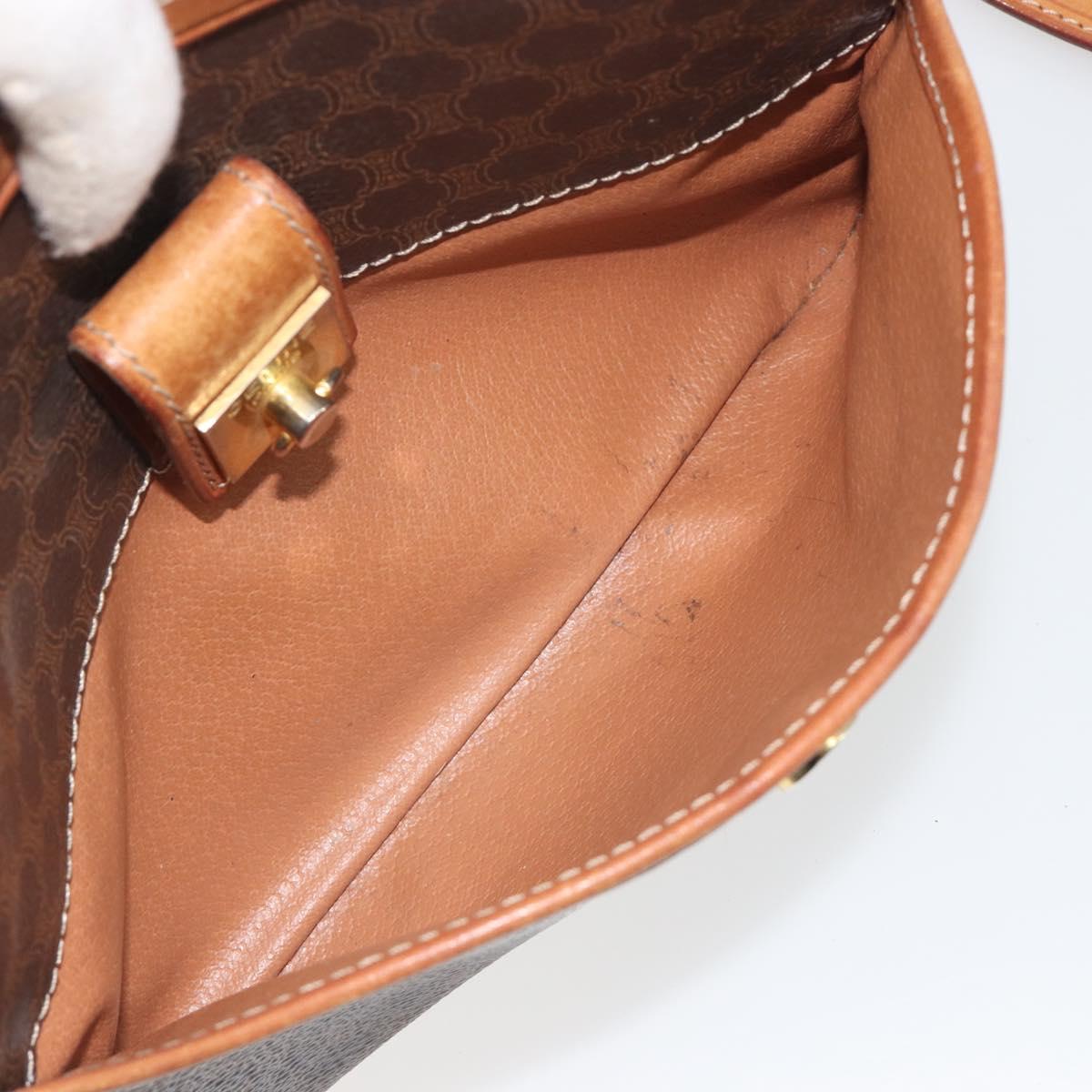 CELINE Macadam Shoulder Bag PVC Leather Brown Gold Tone Auth BA14952