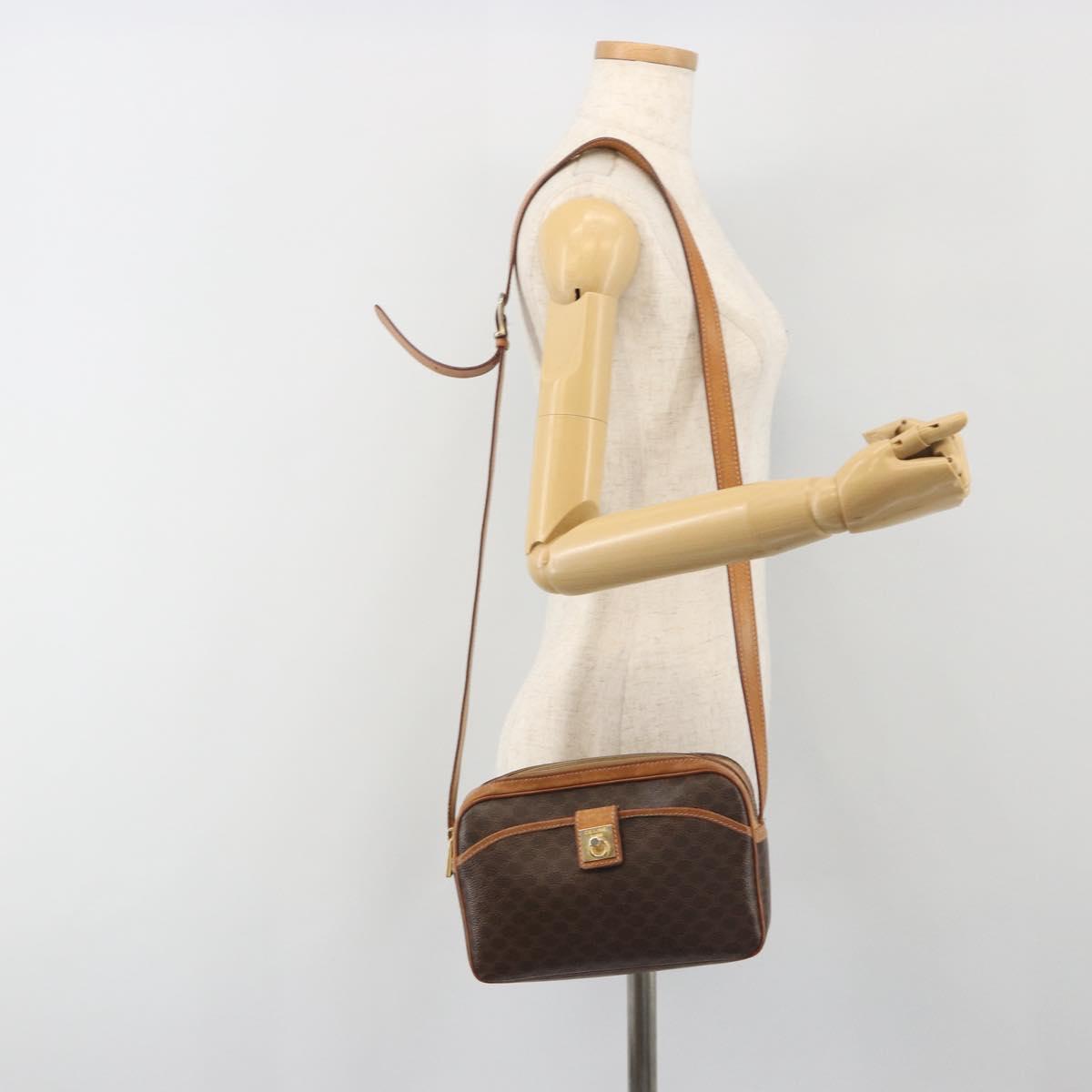 CELINE Macadam Shoulder Bag PVC Leather Brown Gold Tone Auth BA14952