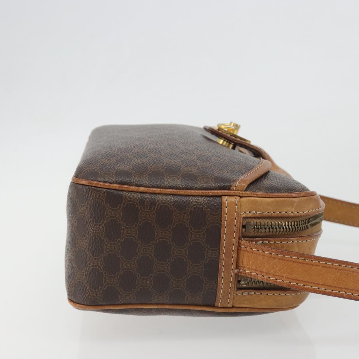 CELINE Macadam Shoulder Bag PVC Leather Brown Gold Tone Auth BA14952
