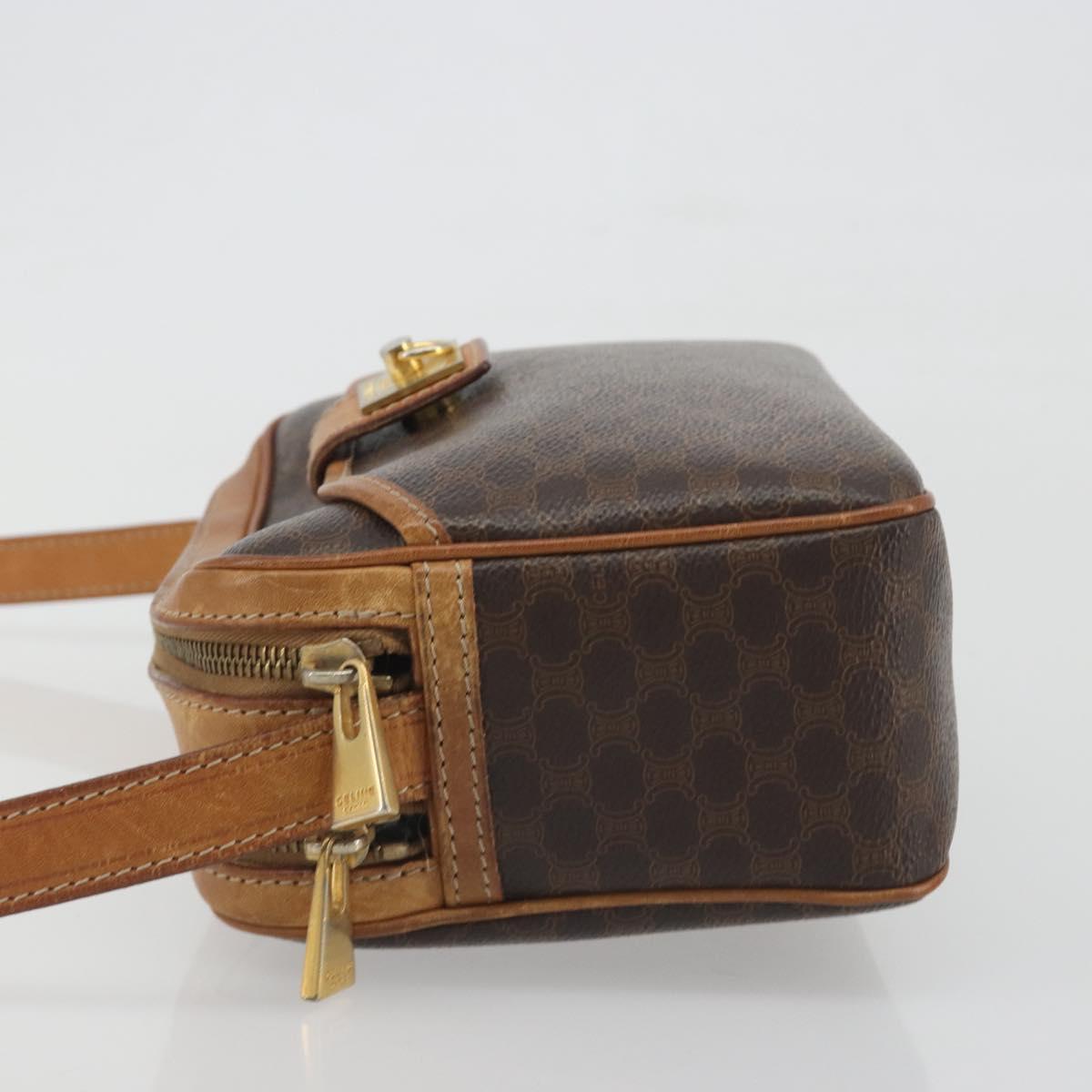 CELINE Macadam Shoulder Bag PVC Leather Brown Gold Tone Auth BA14952