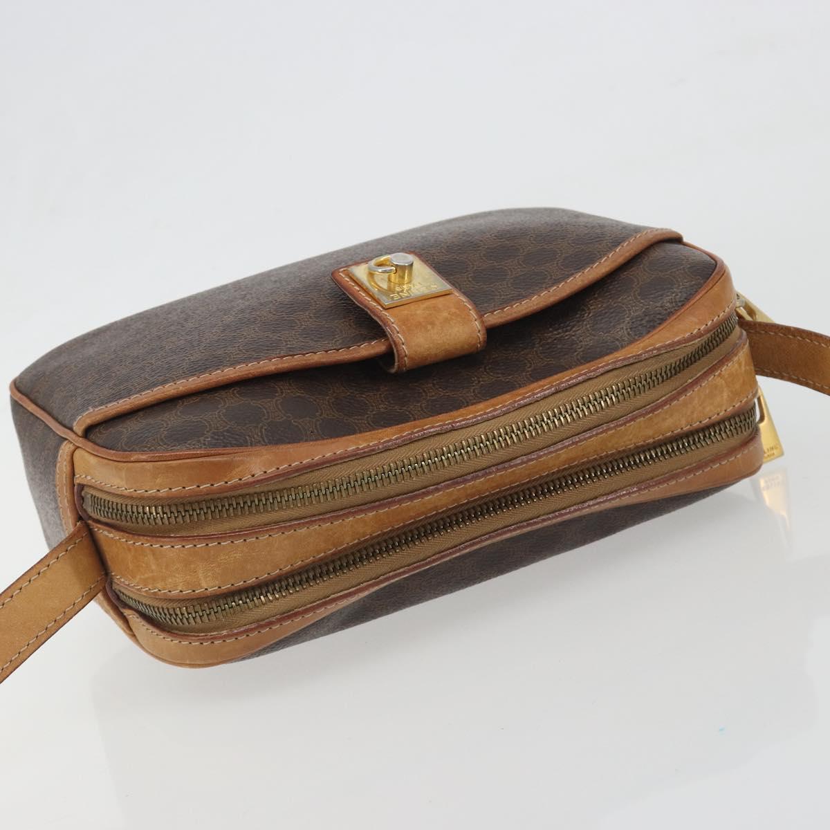 CELINE Macadam Shoulder Bag PVC Leather Brown Gold Tone Auth BA14952