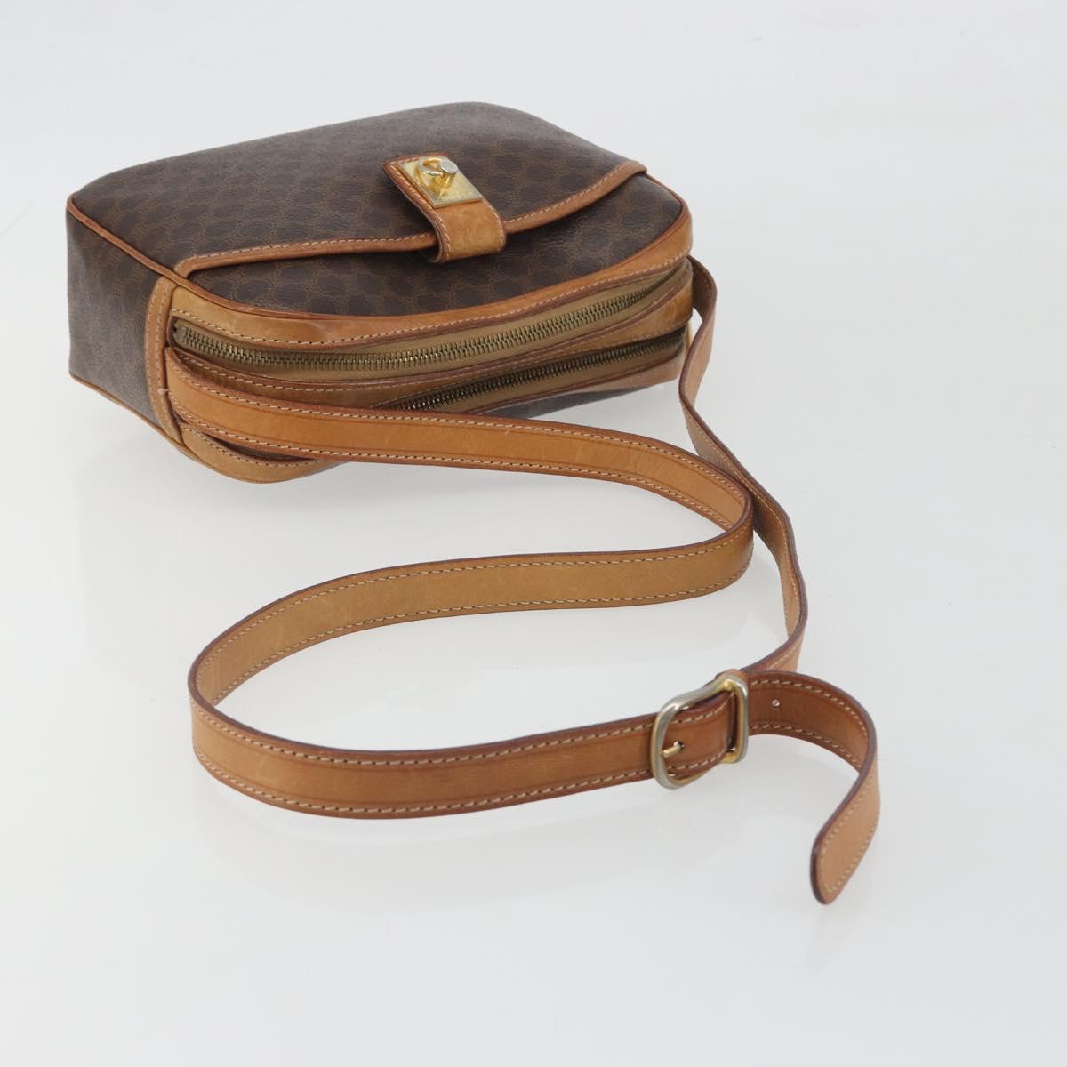 CELINE Macadam Shoulder Bag PVC Leather Brown Gold Tone Auth BA14952