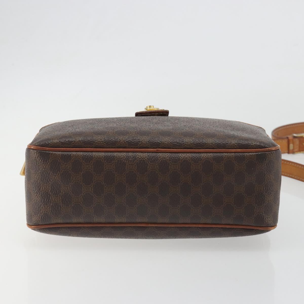 CELINE Macadam Shoulder Bag PVC Leather Brown Gold Tone Auth BA14952