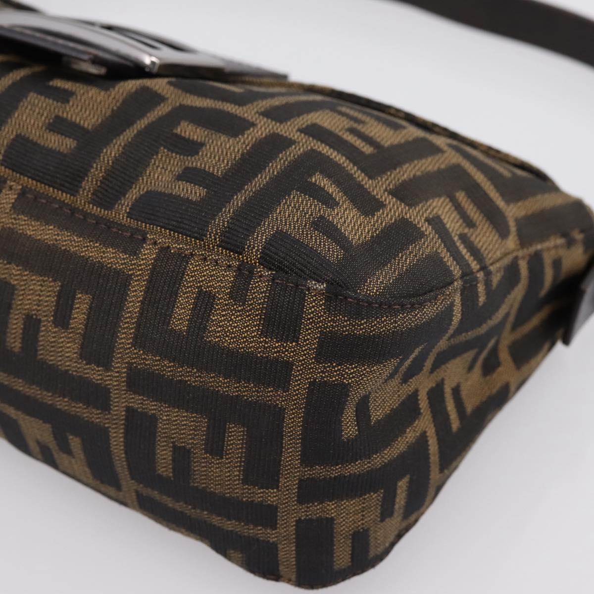 FENDI Zucca Canvas Mamma Baguette Shoulder Bag Brown Silver 8BR003 Auth BA14953V