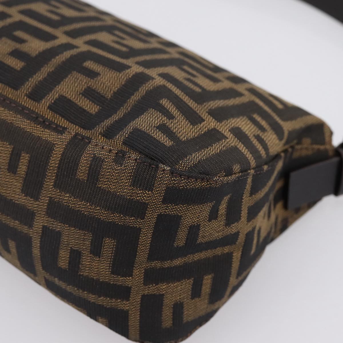 FENDI Zucca Canvas Mamma Baguette Shoulder Bag Brown Silver 8BR003 Auth BA14953V