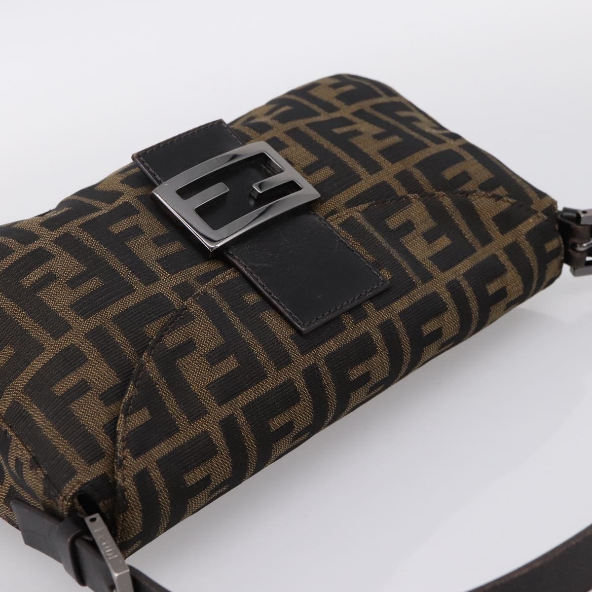 FENDI Zucca Canvas Mamma Baguette Shoulder Bag Brown Silver 8BR003 Auth BA14953V