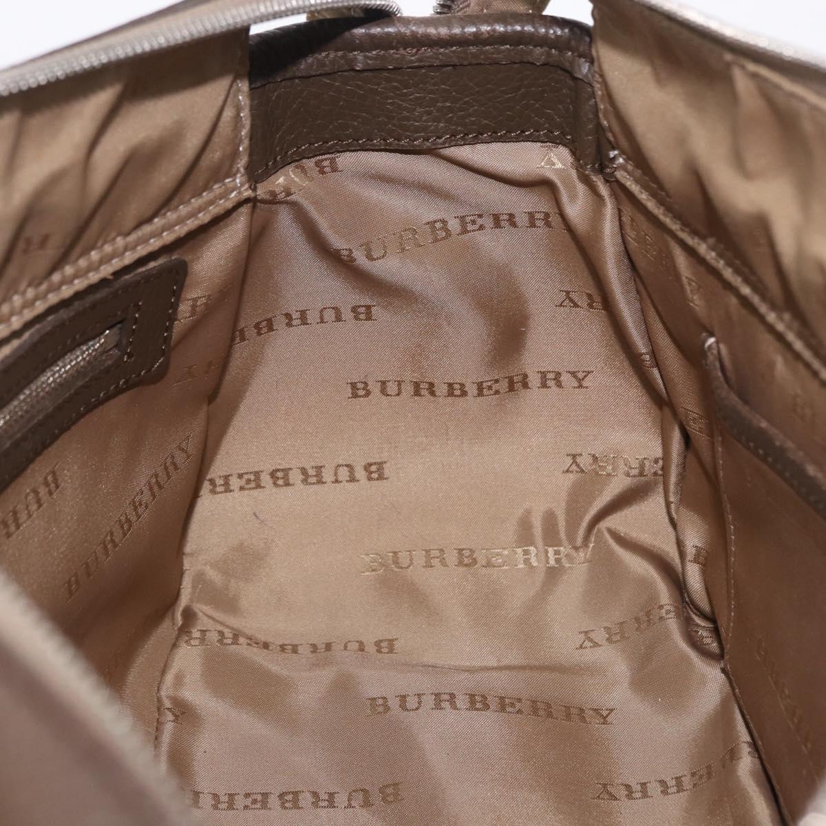 BURBERRY Nova Check Hand Bag Canvas Brown Silver Auth BA14954A