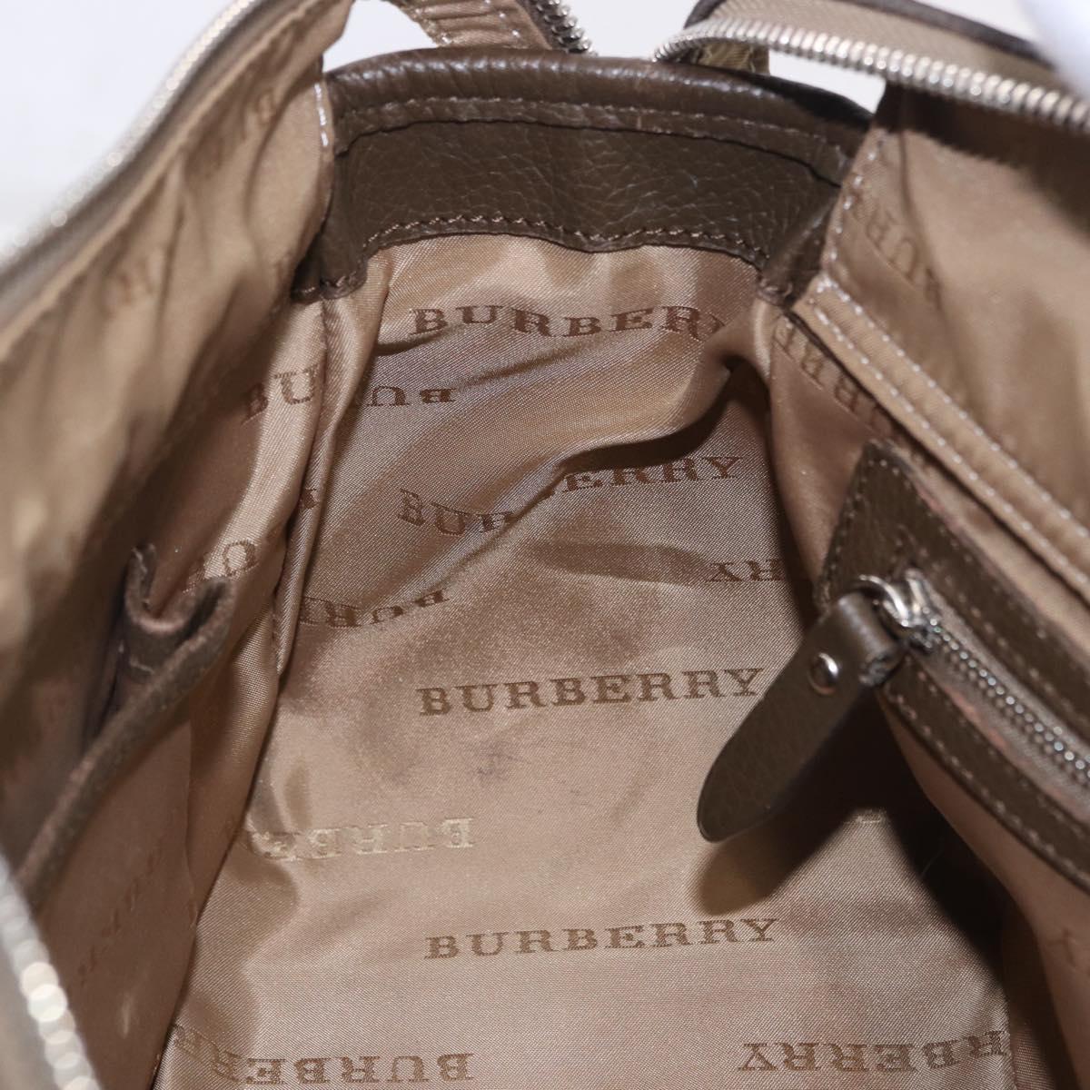 BURBERRY Nova Check Hand Bag Canvas Brown Silver Auth BA14954A