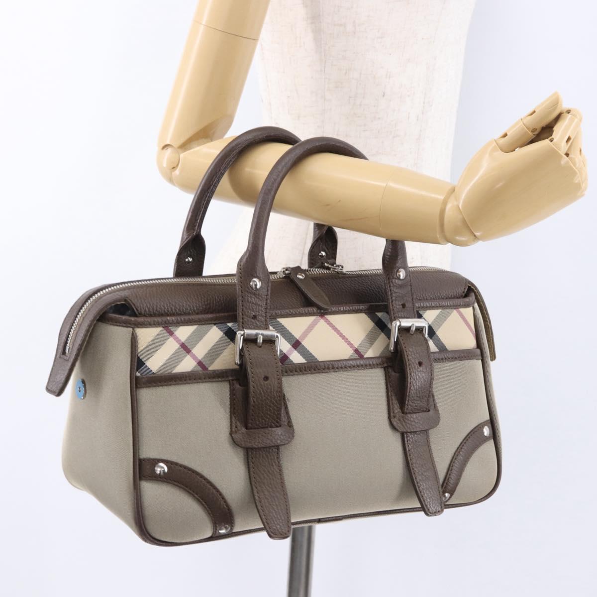 BURBERRY Nova Check Hand Bag Canvas Brown Silver Auth BA14954A