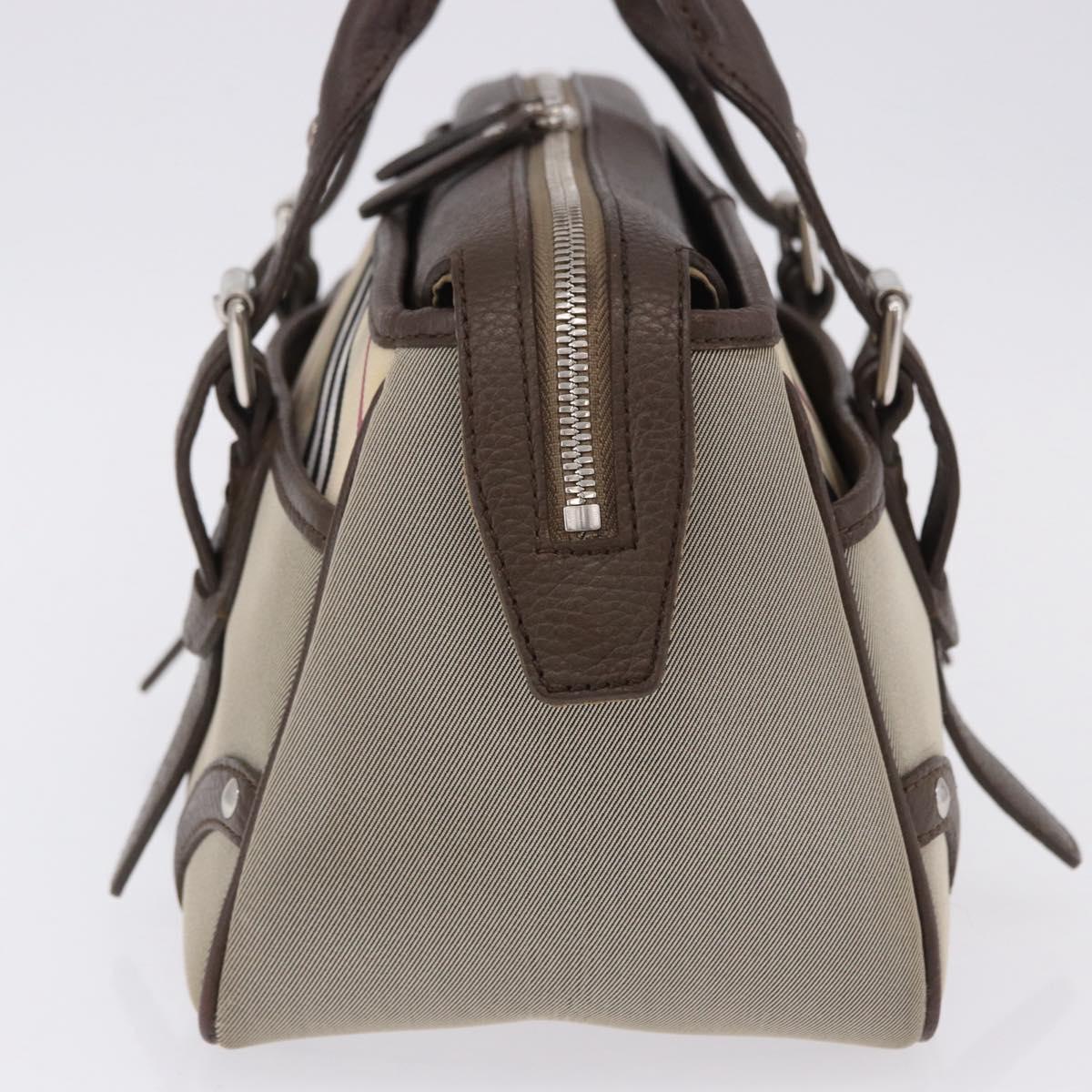 BURBERRY Nova Check Hand Bag Canvas Brown Silver Auth BA14954A
