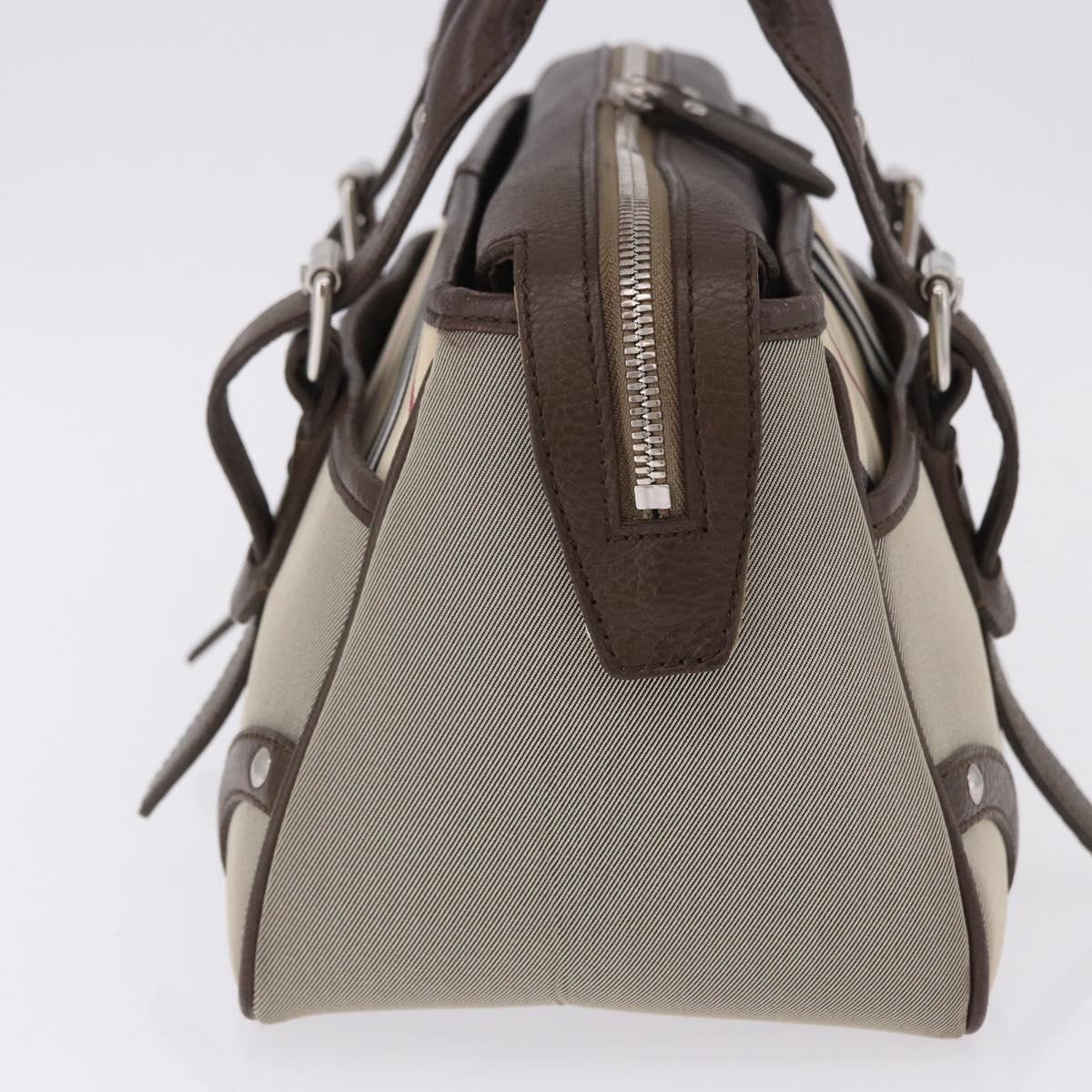 BURBERRY Nova Check Hand Bag Canvas Brown Silver Auth BA14954A