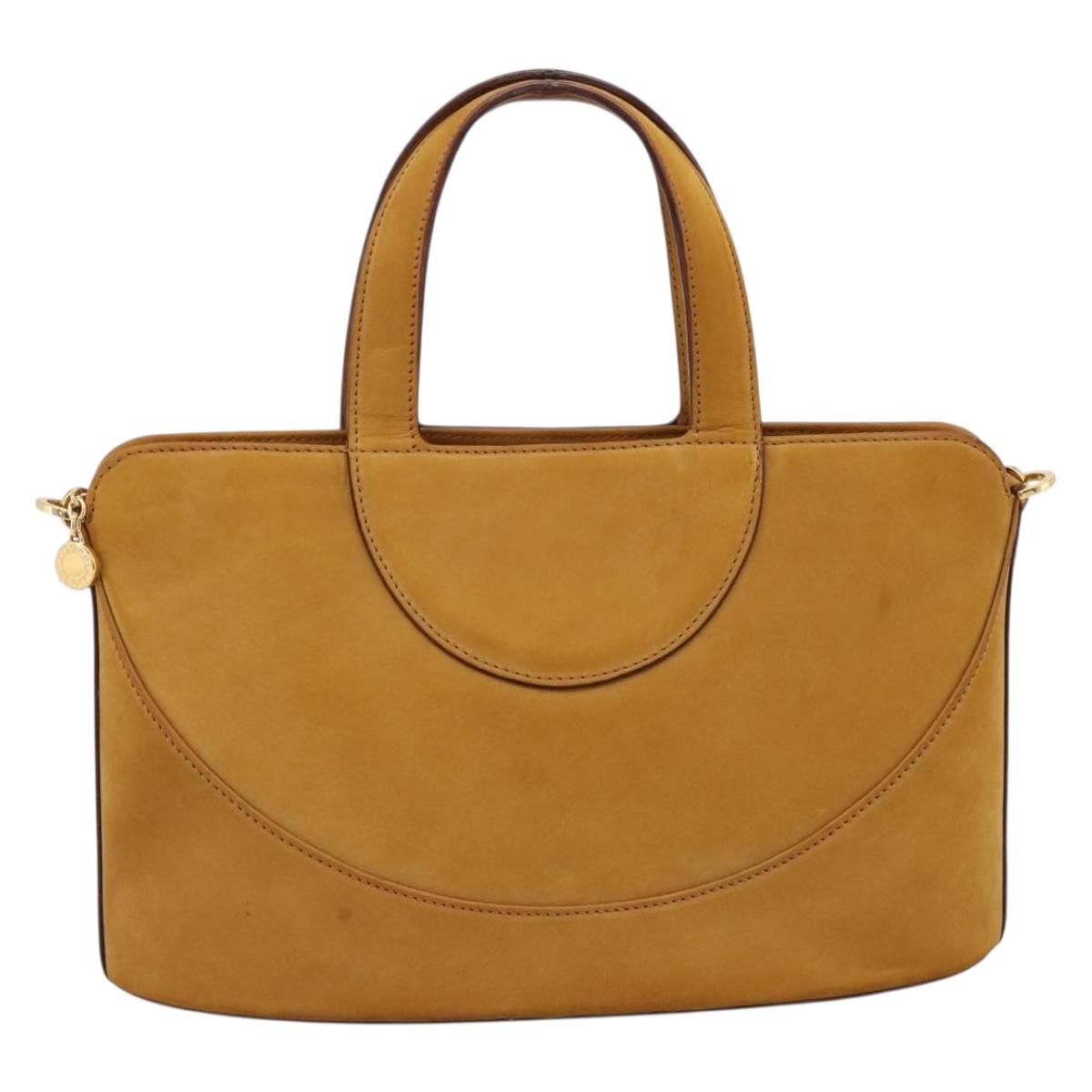 BVLGARI Hand Bag Suede 2way Brown Gold Tone Auth BA14955