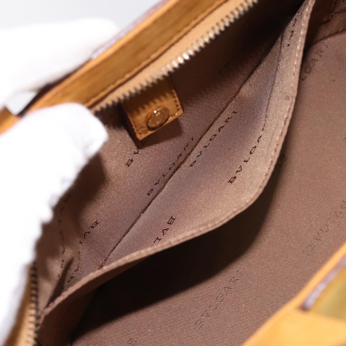 BVLGARI Hand Bag Suede 2way Brown Gold Tone Auth BA14955