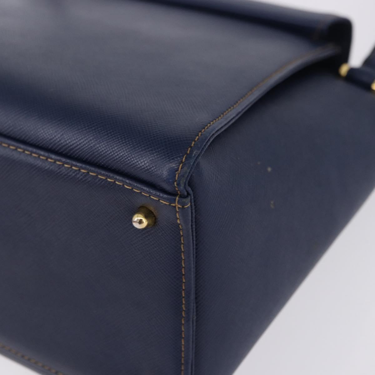 VALENTINO Shoulder Bag Leather Navy Gold Tone Auth BA14965