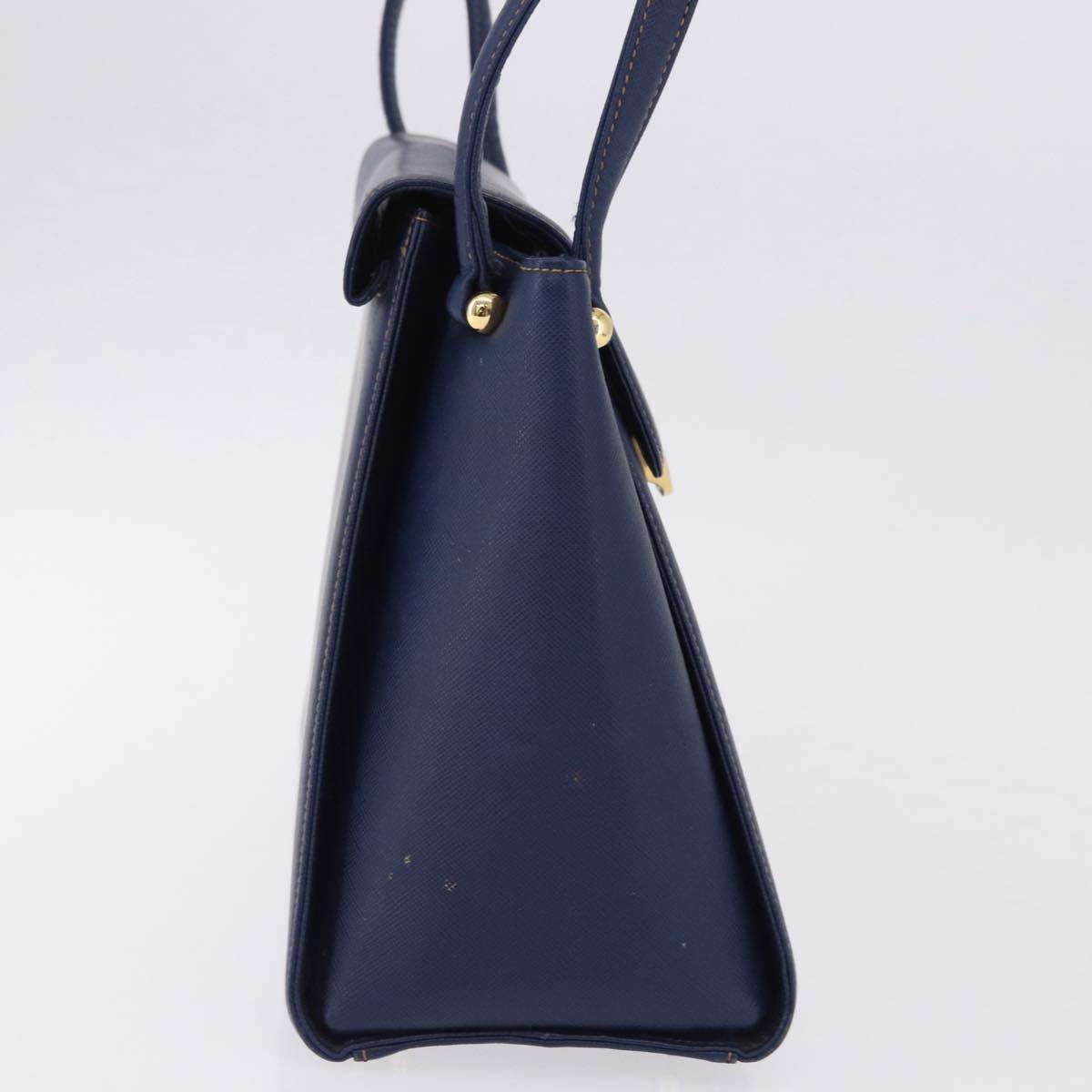 VALENTINO Shoulder Bag Leather Navy Gold Tone Auth BA14965