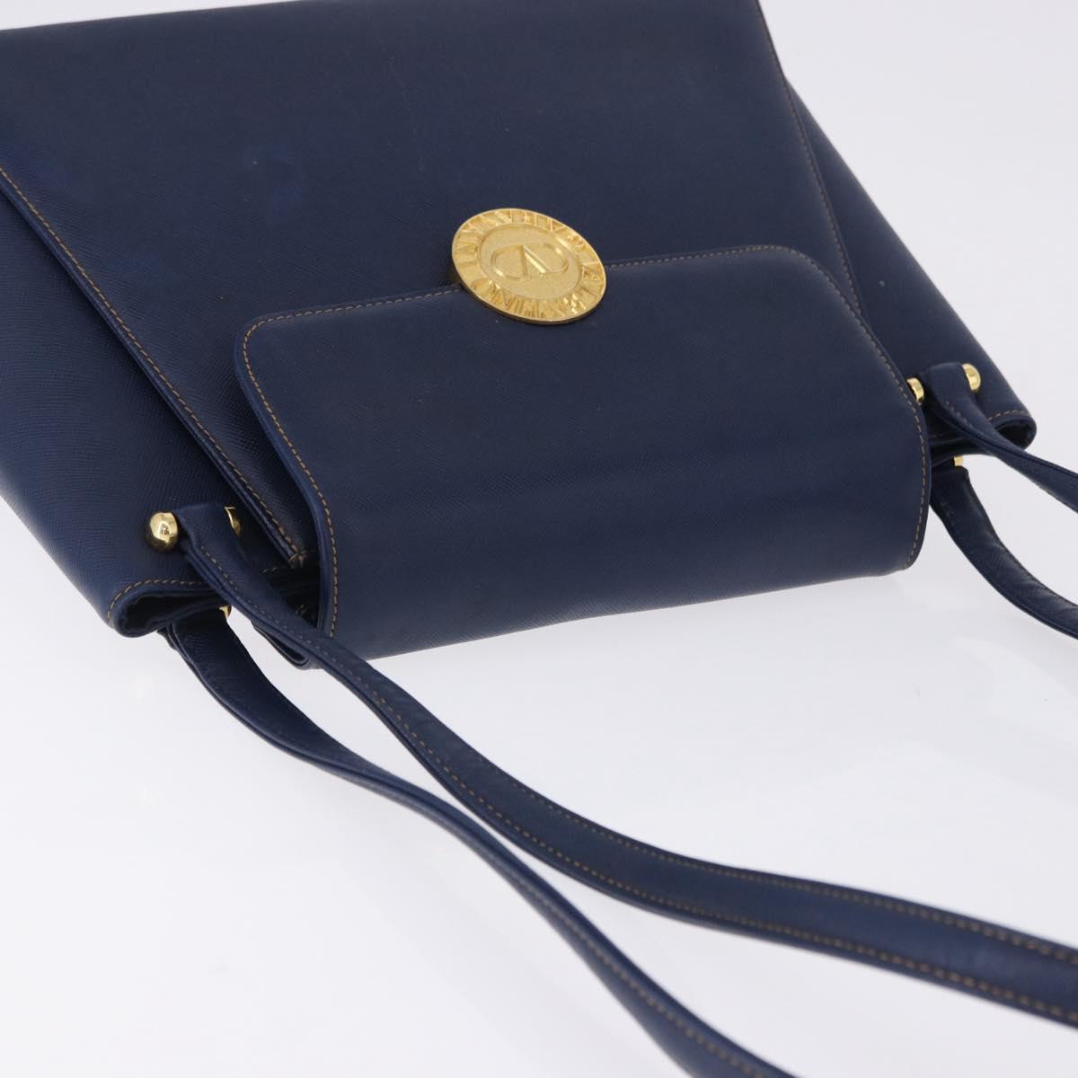 VALENTINO Shoulder Bag Leather Navy Gold Tone Auth BA14965
