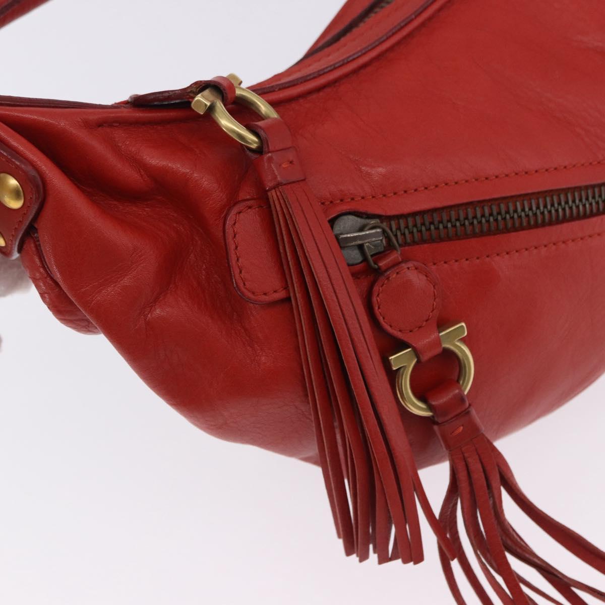 Chloe Gancini Shoulder Bag Leather Red Gold Tone Auth BA14967A