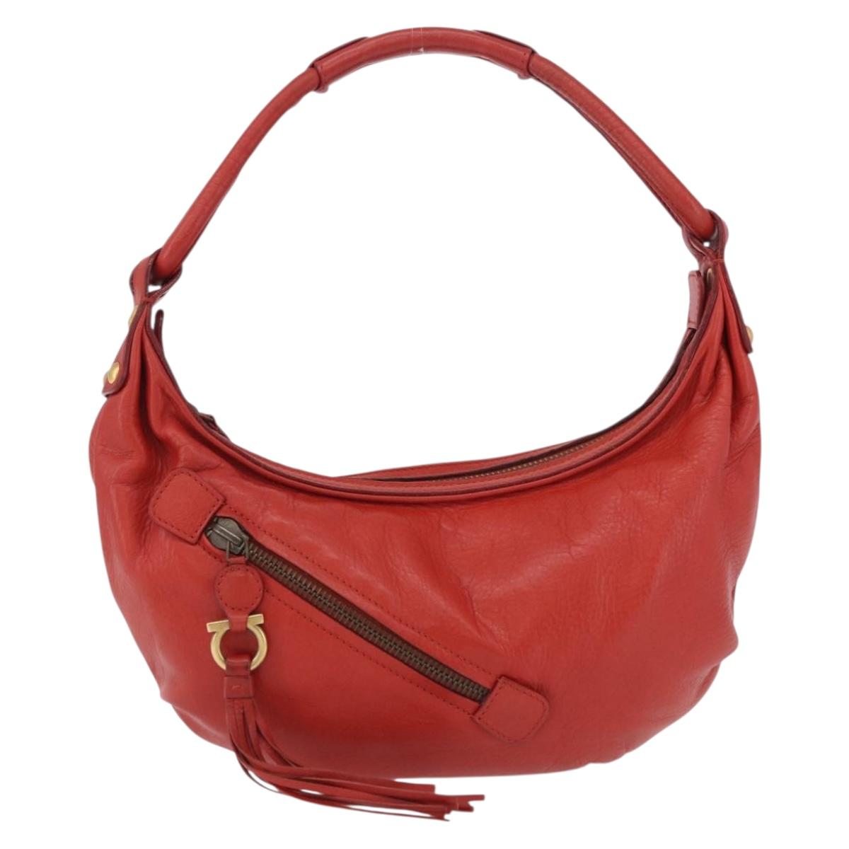 Chloe Gancini Shoulder Bag Leather Red Gold Tone Auth BA14967A