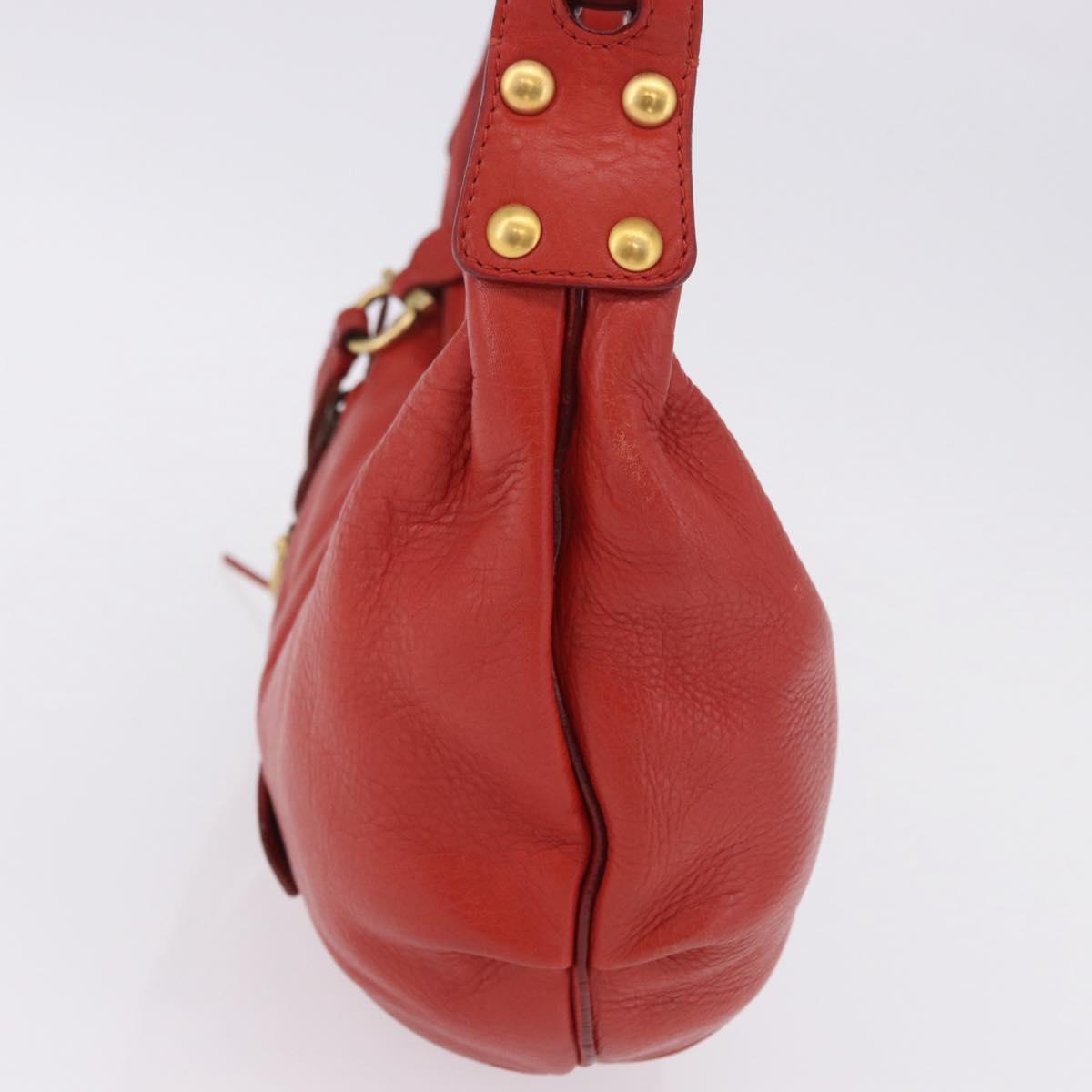 Chloe Gancini Shoulder Bag Leather Red Gold Tone Auth BA14967A