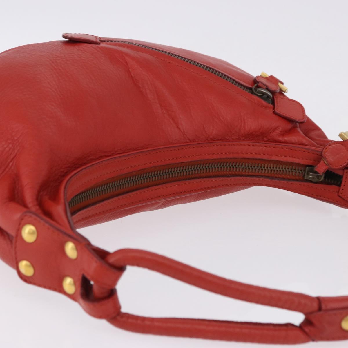 Chloe Gancini Shoulder Bag Leather Red Gold Tone Auth BA14967A