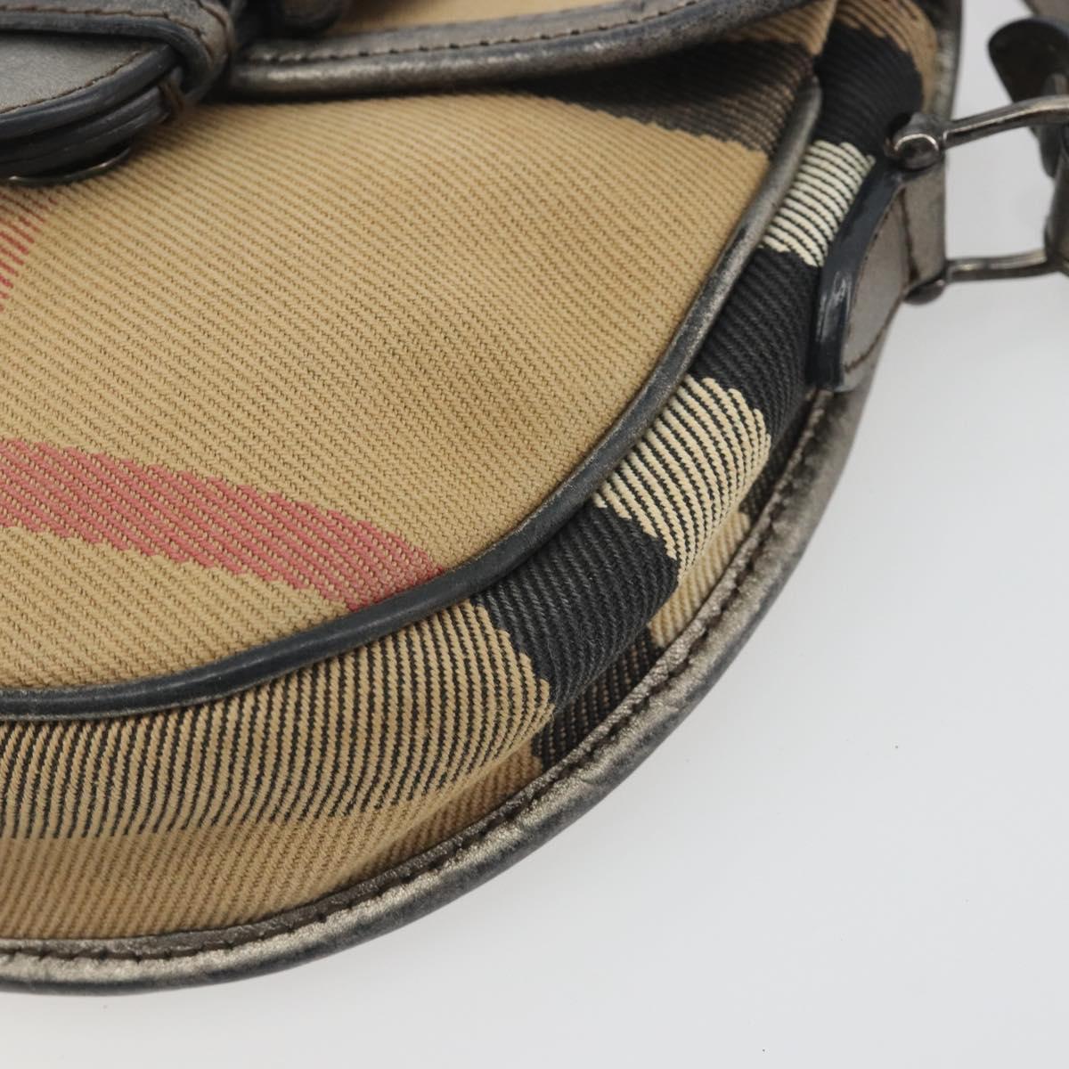 BURBERRY Nova Check Shoulder Bag Canvas Beige Silver Auth BA14969