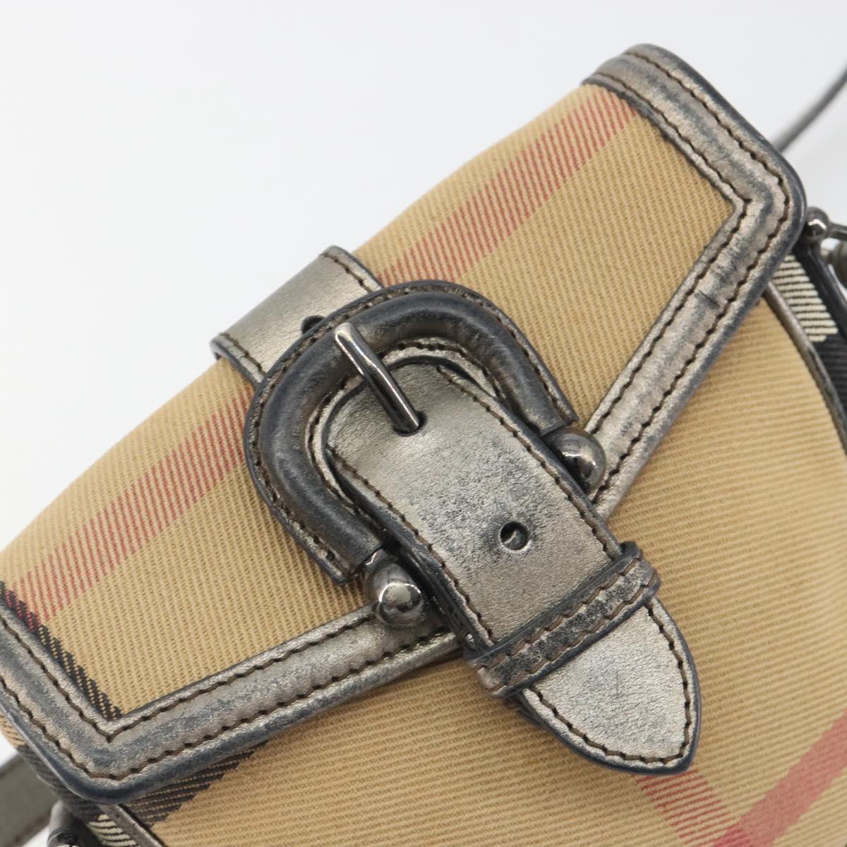 BURBERRY Nova Check Shoulder Bag Canvas Beige Silver Auth BA14969
