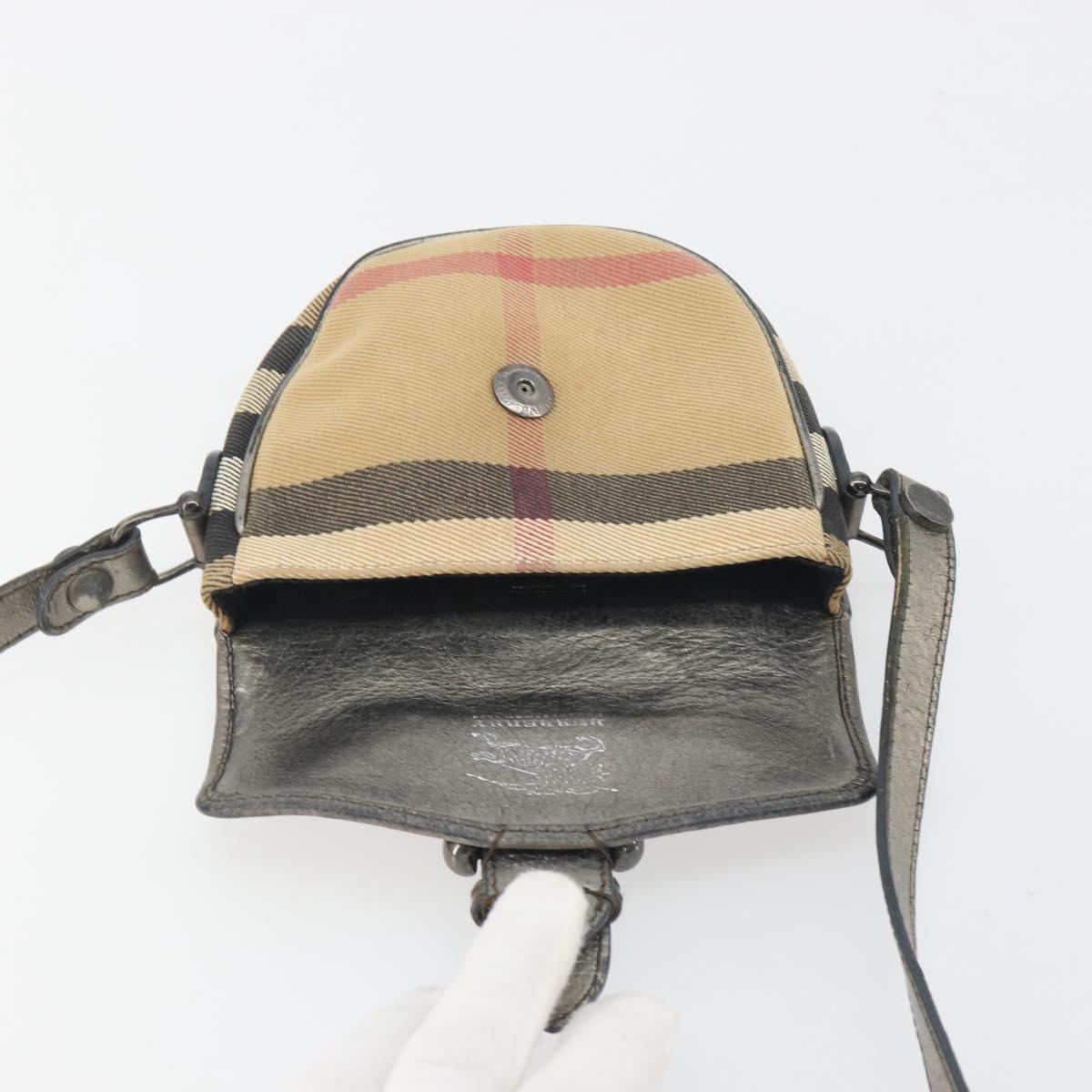 BURBERRY Nova Check Shoulder Bag Canvas Beige Silver Auth BA14969