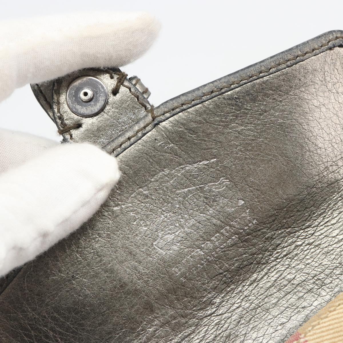 BURBERRY Nova Check Shoulder Bag Canvas Beige Silver Auth BA14969