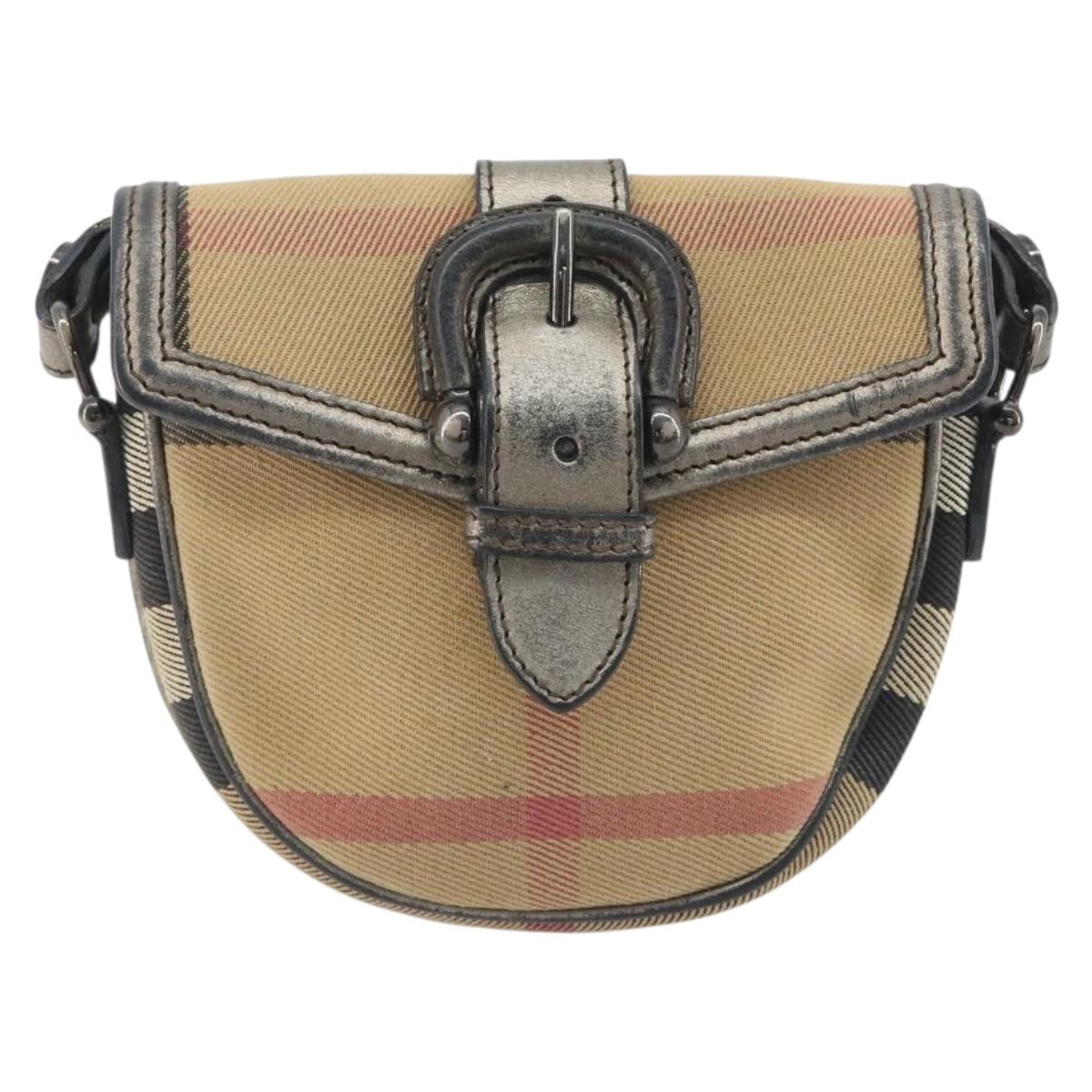 BURBERRY Nova Check Shoulder Bag Canvas Beige Silver Auth BA14969