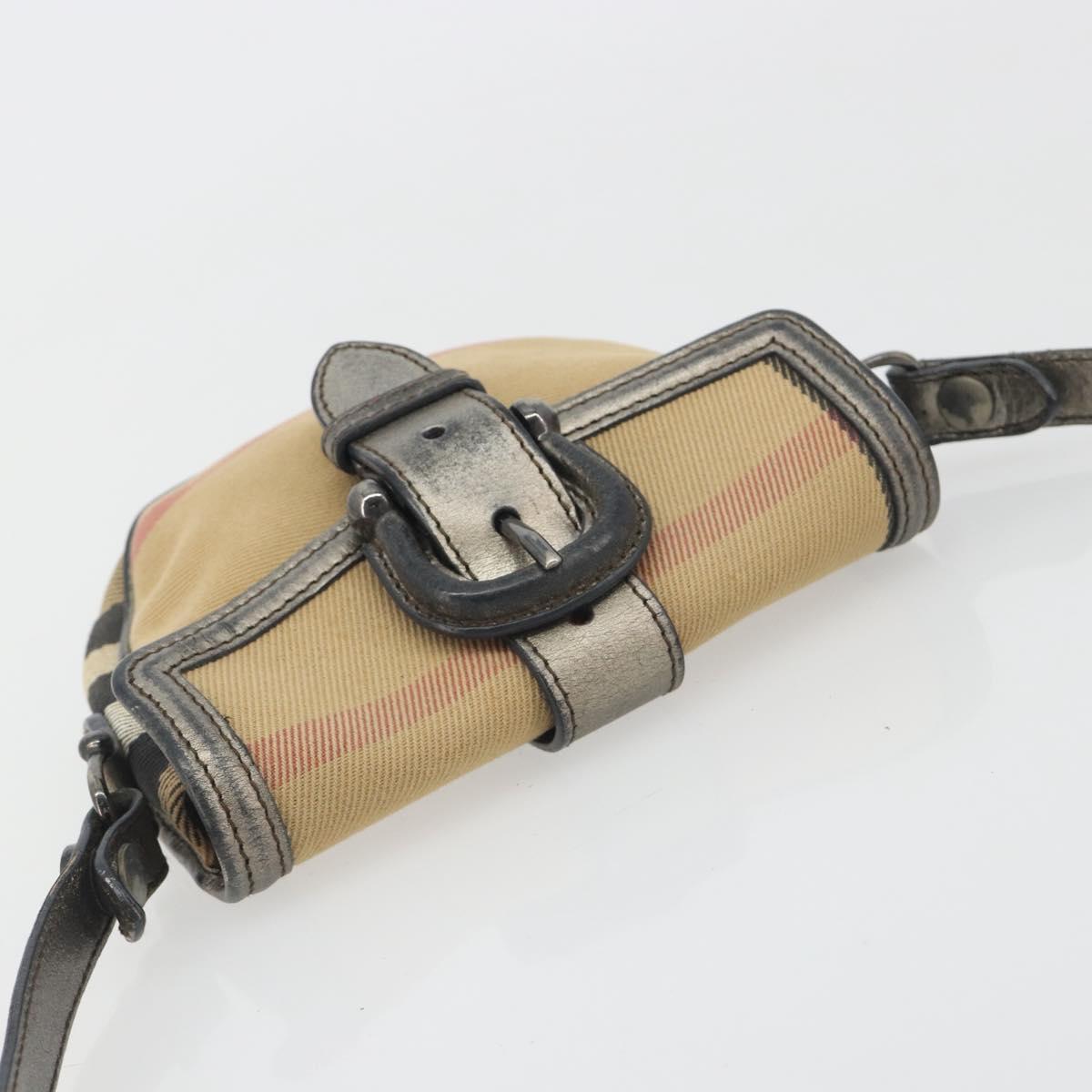 BURBERRY Nova Check Shoulder Bag Canvas Beige Silver Auth BA14969