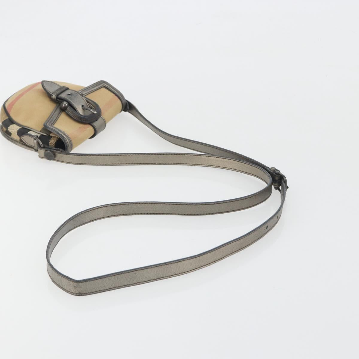 BURBERRY Nova Check Shoulder Bag Canvas Beige Silver Auth BA14969