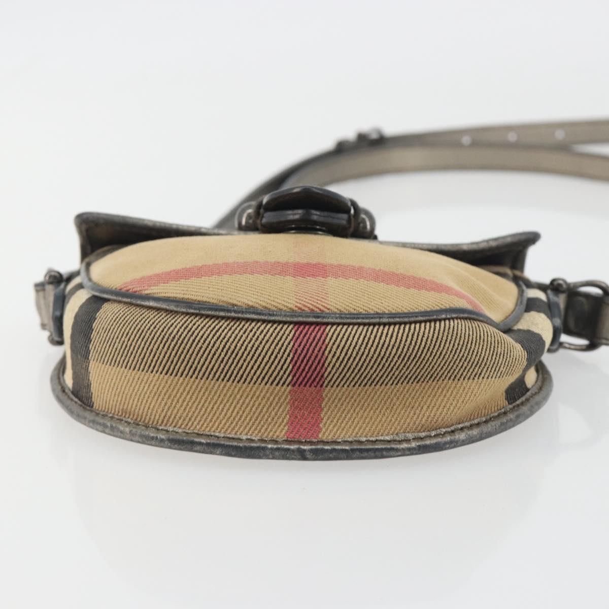 BURBERRY Nova Check Shoulder Bag Canvas Beige Silver Auth BA14969