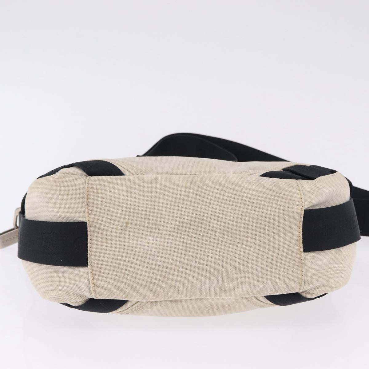 CHANEL Sports Shoulder Bag Canvas Ivory Black CC Auth BA14971