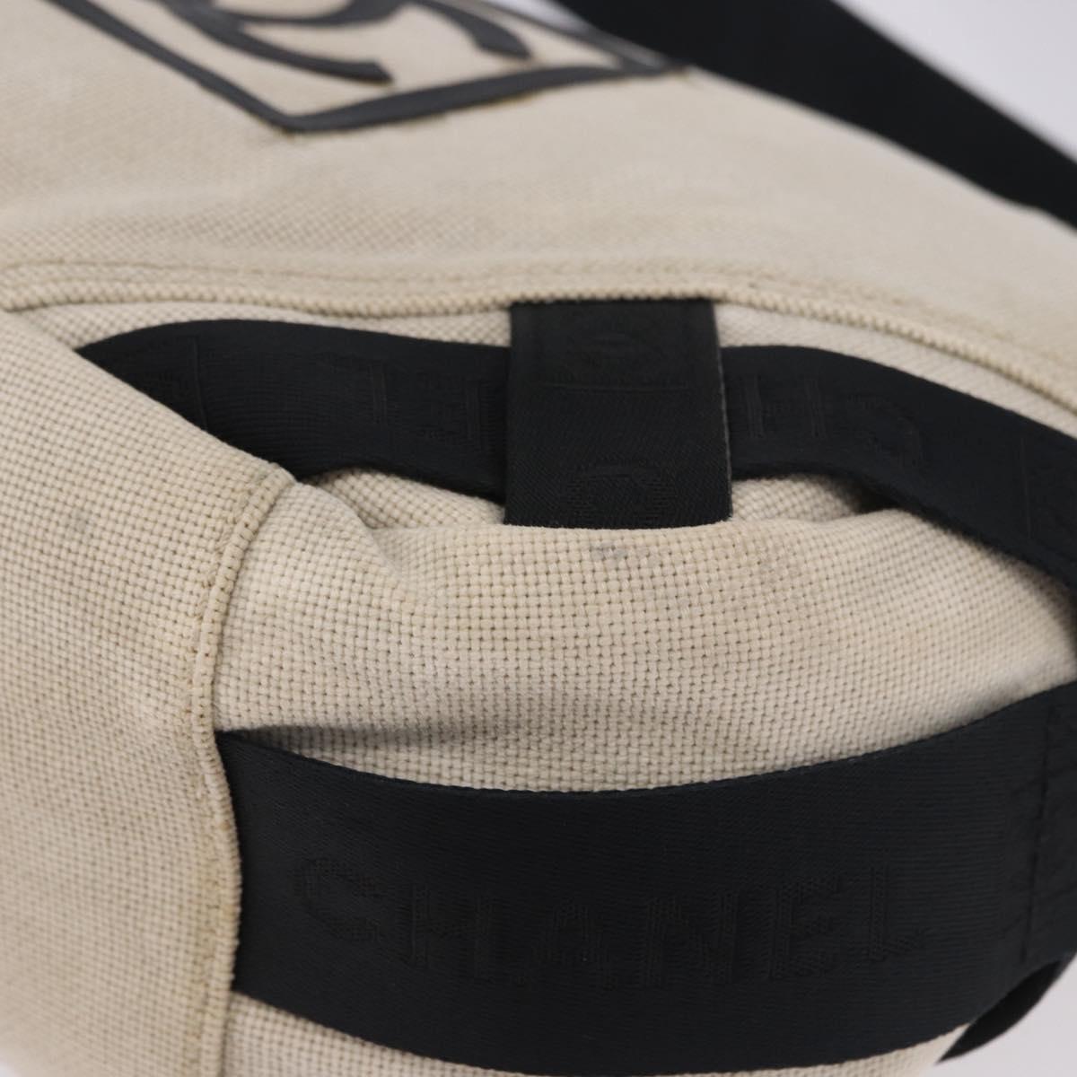 CHANEL Sports Shoulder Bag Canvas Ivory Black CC Auth BA14971