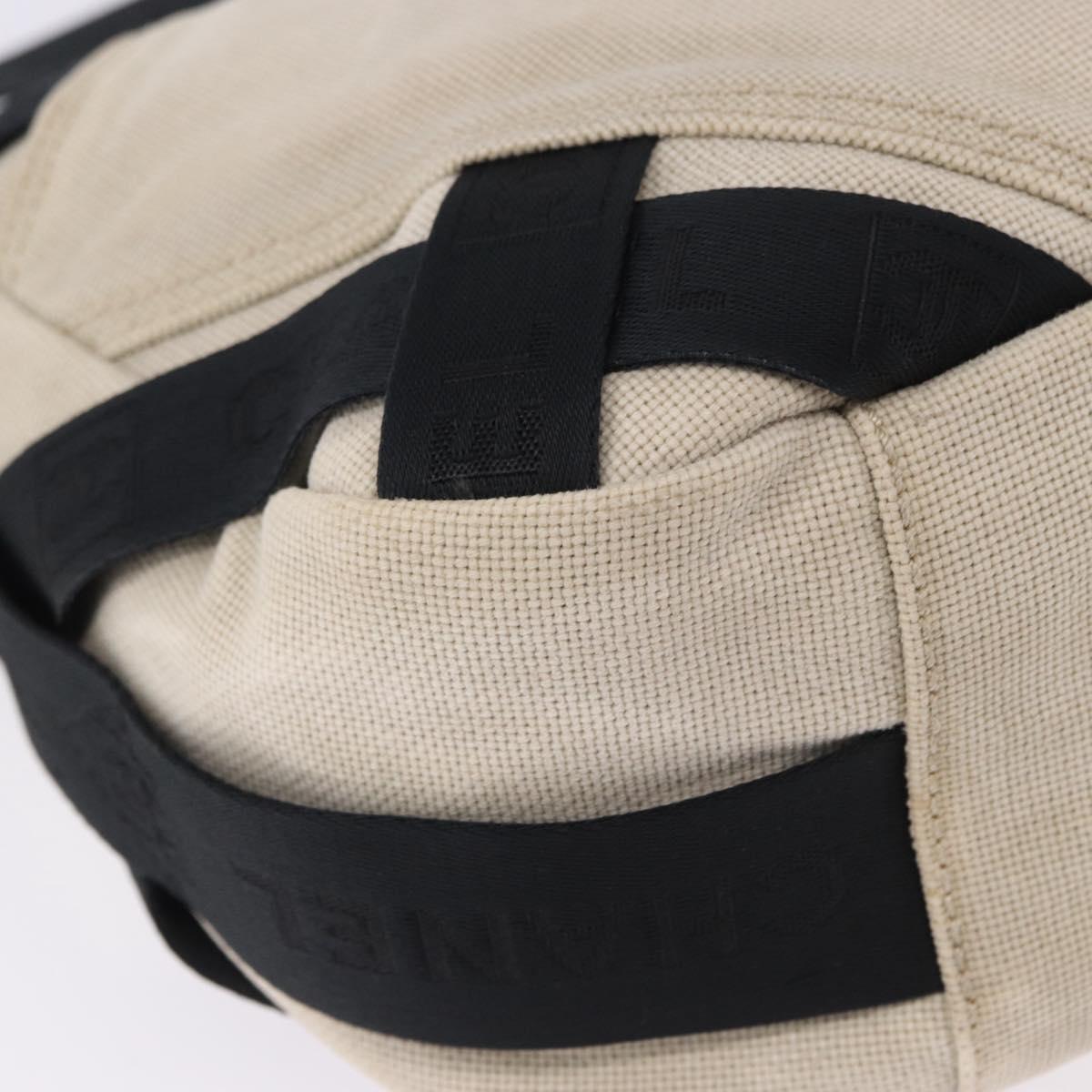 CHANEL Sports Shoulder Bag Canvas Ivory Black CC Auth BA14971