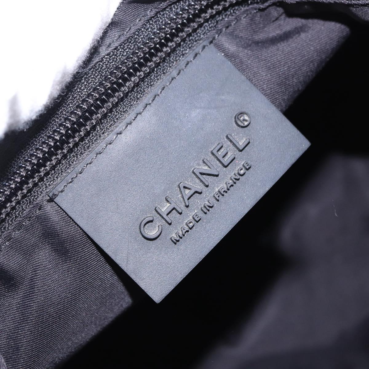CHANEL Sports Shoulder Bag Canvas Ivory Black CC Auth BA14971