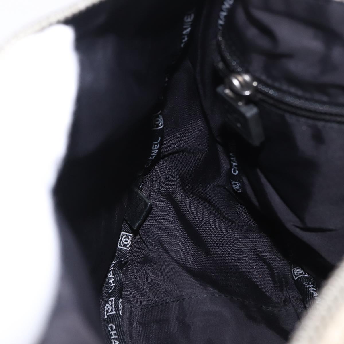 CHANEL Sports Shoulder Bag Canvas Ivory Black CC Auth BA14971