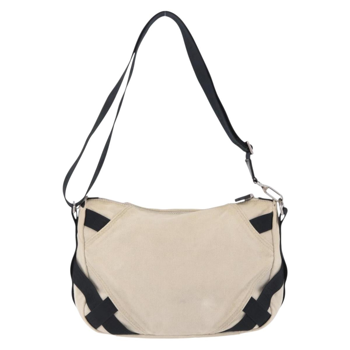 CHANEL Sports Shoulder Bag Canvas Ivory Black CC Auth BA14971