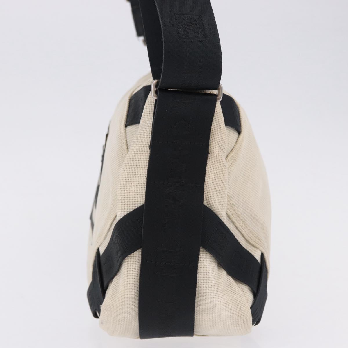 CHANEL Sports Shoulder Bag Canvas Ivory Black CC Auth BA14971