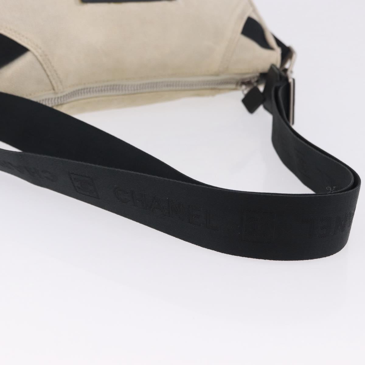 CHANEL Sports Shoulder Bag Canvas Ivory Black CC Auth BA14971